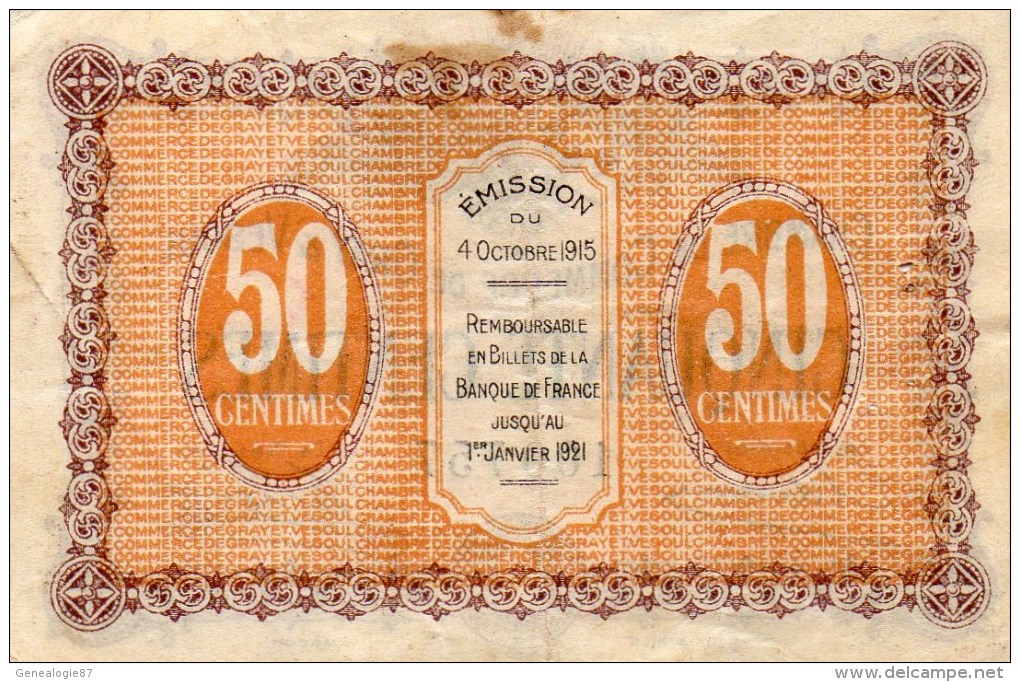 70 - GRAY  VESOUL - BILLET CHAMBRE DE COMMERCE DE GRAY  VESOUL- 1ER JANVIER 1921- 50 CENTIMES - Chambre De Commerce