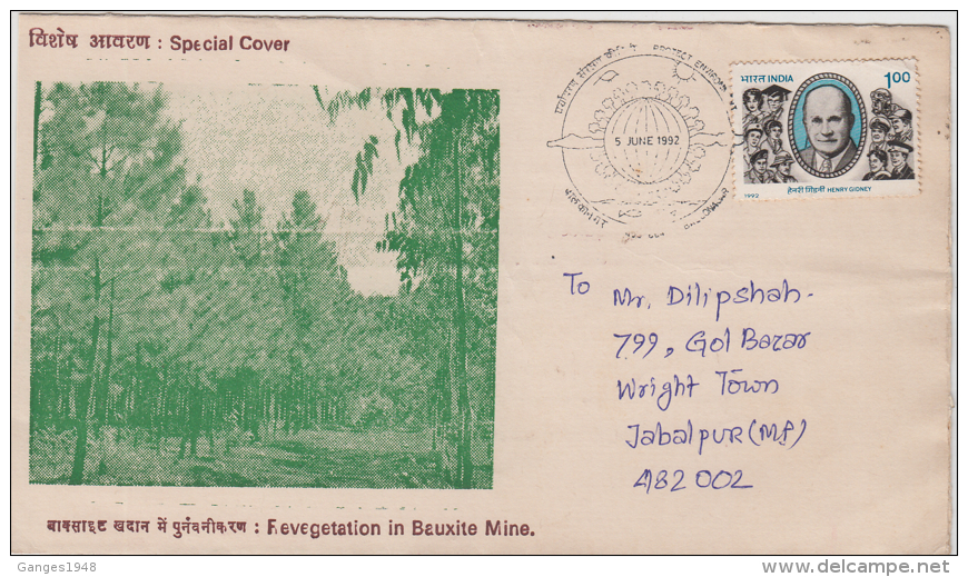 India  1992  Bauxite Mine Revegetation  Protect Environment  Special Cover # 83239  Inde Indien - Minerals