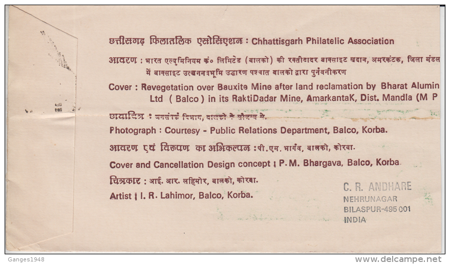 India  1992  Bauxite Mine Revegetation  Protect Environment  Special Cover # 83239  Inde Indien - Minerals
