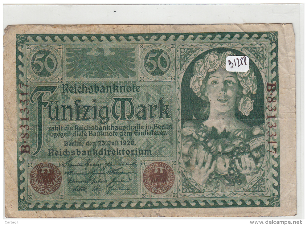 Billets -  B1288 - Allemagne  - 50 Mark 1920 ( Type, Nature, Valeur, état... Voir 2 Scans) - Andere & Zonder Classificatie