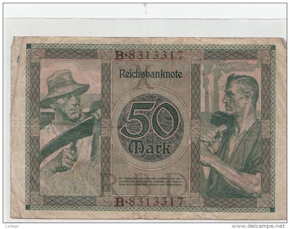 Billets -  B1288 - Allemagne  - 50 Mark 1920 ( Type, Nature, Valeur, état... Voir 2 Scans) - Other & Unclassified