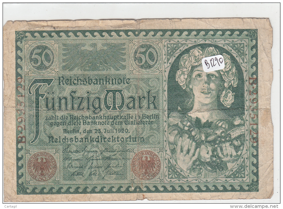 Billets -  B1290 - Allemagne  - 50 Mark 1920 ( Type, Nature, Valeur, état... Voir 2 Scans) - Andere & Zonder Classificatie