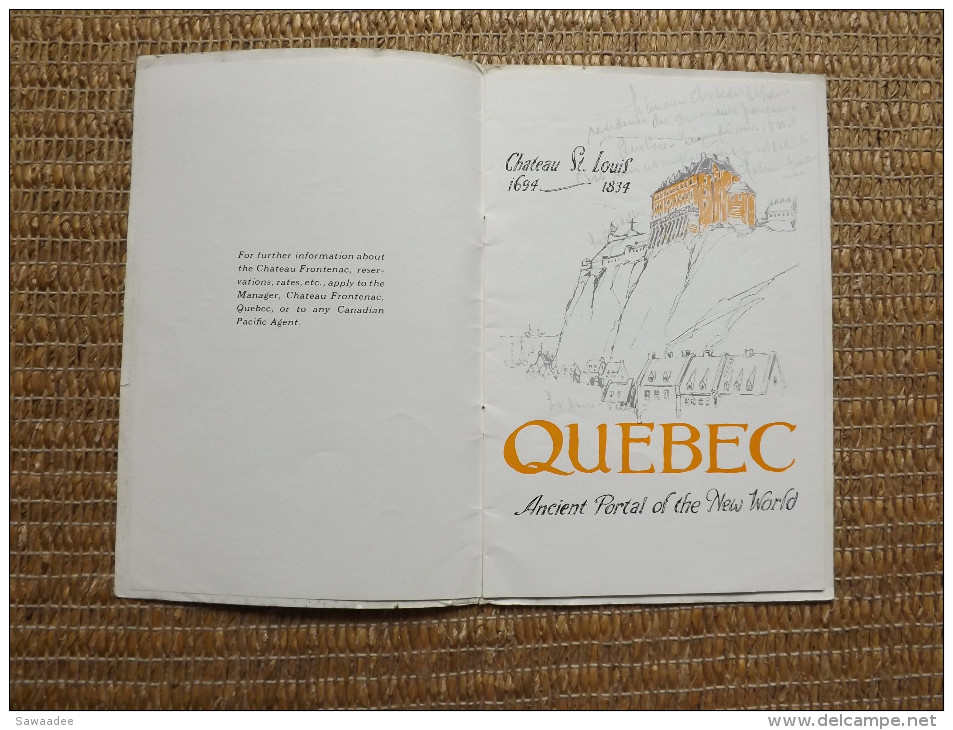 PLAQUETTE - TOURISME - CHATEAU FRONTENAC - QUEBEC - 1929 - 24 PAGES - PHOTOS - ILLUSTRATIONS - North America