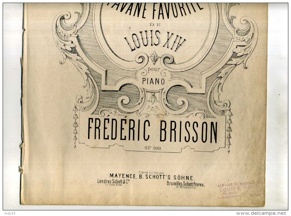 - PAVANE FAVORITE DE LOUIS XIV POUR PIANO . F. BRISSON . - Instruments à Clavier