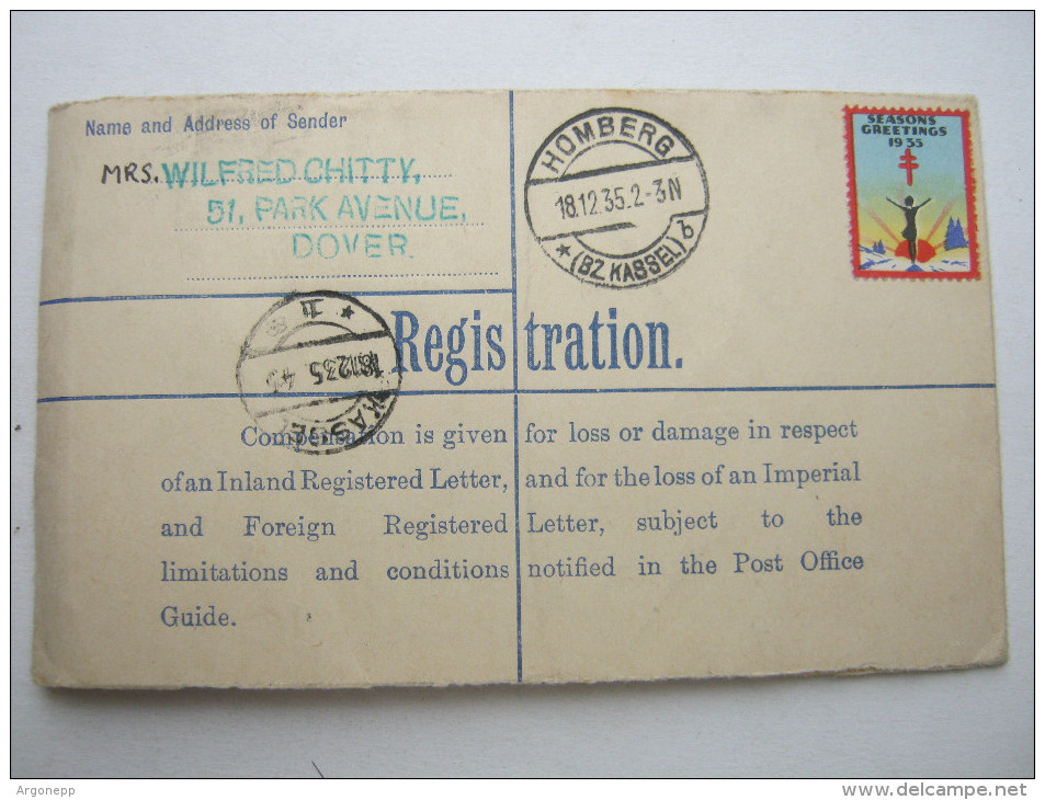 1935, Registered Letter From Dover  ,  Letter To Germany, 2 Scans - Brieven En Documenten