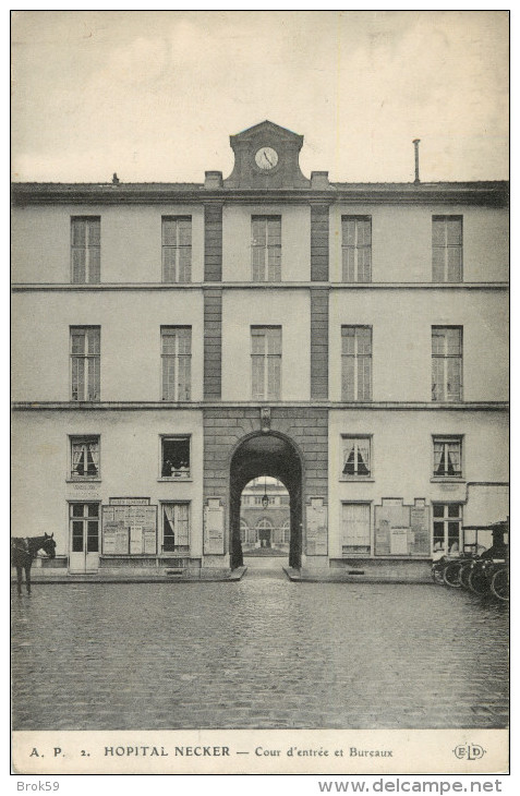 75 PARIS - HOPITAL NECKER - COUR D ENTREE ET BUREAUX ( TAMPON VERSO GRANDE CHAPELLERIE UNIVERSELLE 32 RUE RIVOLI ) - Health, Hospitals