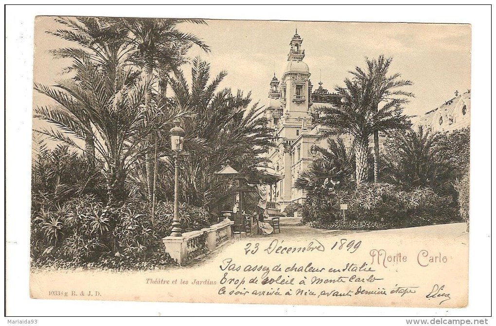 MONTE CARLO - MONACO - THEATRE ET LES JARDINS - VOIR SCAN TIMBRE VERSO - Opéra & Théâtre