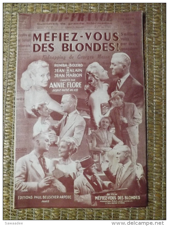 PARTITION - FILM - MEFIEZ VOUS DES BLONDES - ANNIE FLORE - ED. BEUSCHER - Film Music