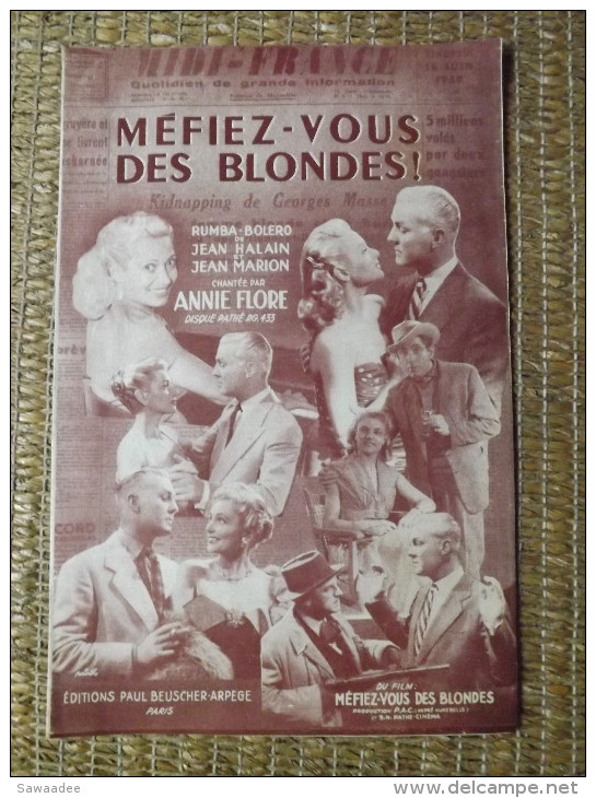 PARTITION - FILM - MEFIEZ VOUS DES BLONDES - ANNIE FLORE - ED. BEUSCHER - Compositeurs De Musique De Film