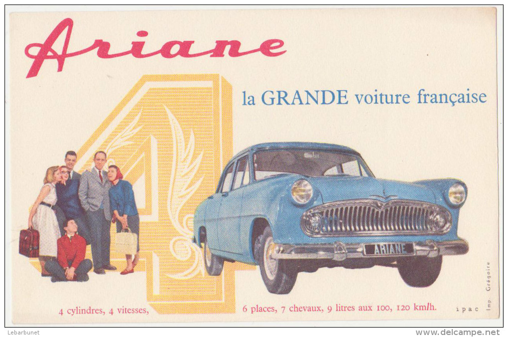 Buvard Ancien "Ariane "  La Grande Voiture Française - Automóviles