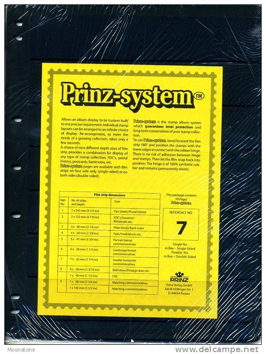 Prinz Single Side Stocksheets, 7 Strips Per Page, Pack Of 10 - Stock Sheets