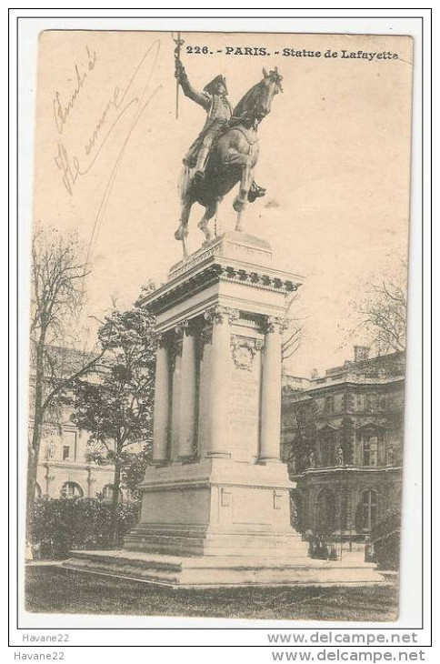 F873 75 PARIS  STATUE DE LAFAYETTE 1903 CACHET TIMBRE - Other Monuments