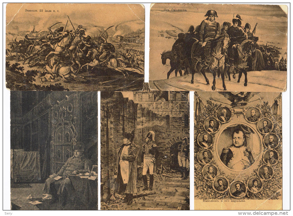 Napoleon War In Russia 7 Old Cards Printed In Russia RARE - Historical Famous People