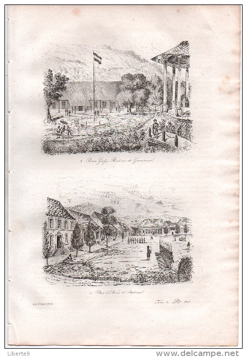 Moluques 1835 Amboine Place D´armes Batou-Gadja Résidence Du Gouverneur 2 Gravures 2 Scans - 1801-1900