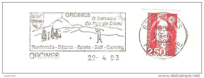 CACHET OBLITERATION FLAMME ORCINES PUY DE DOME GOLF CAMPING  ENVELOPPE 16X1I - 1961-....