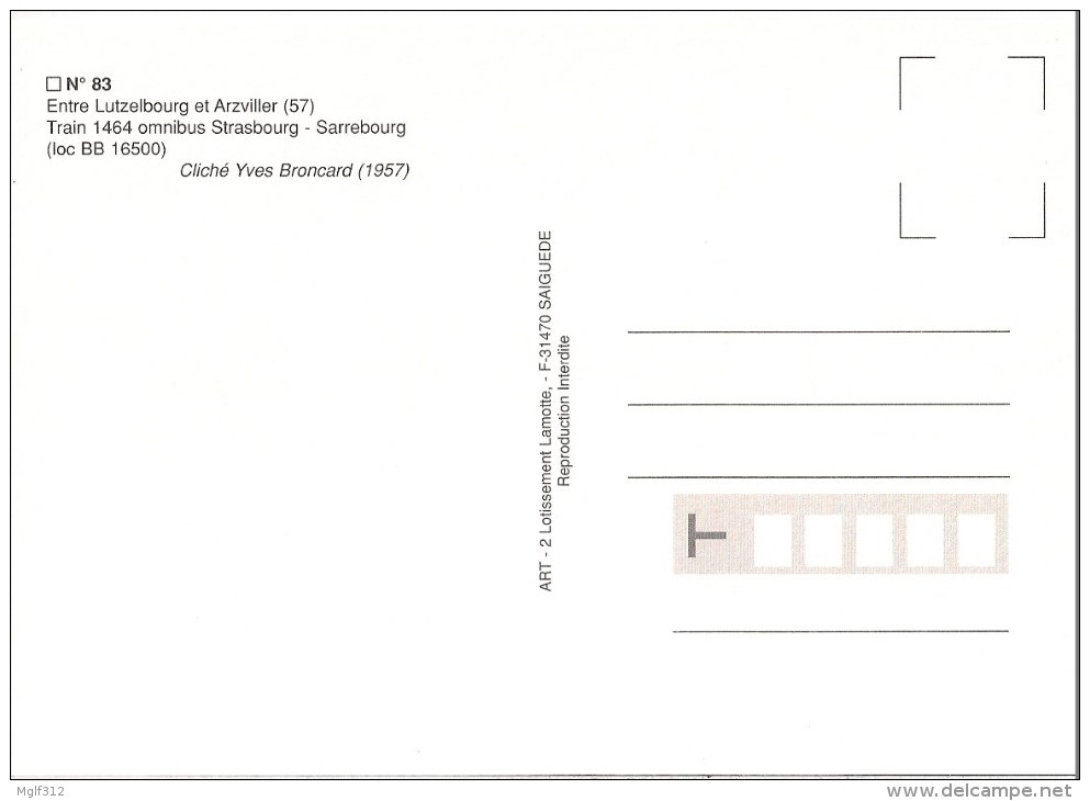 FRANCE : Entre LUTZELBOURG Et ARZVILLER (57) BB 16500 Omnibus Strasbourg- Sarrebourg  En 1957 Détails  2ème Scan - Trains