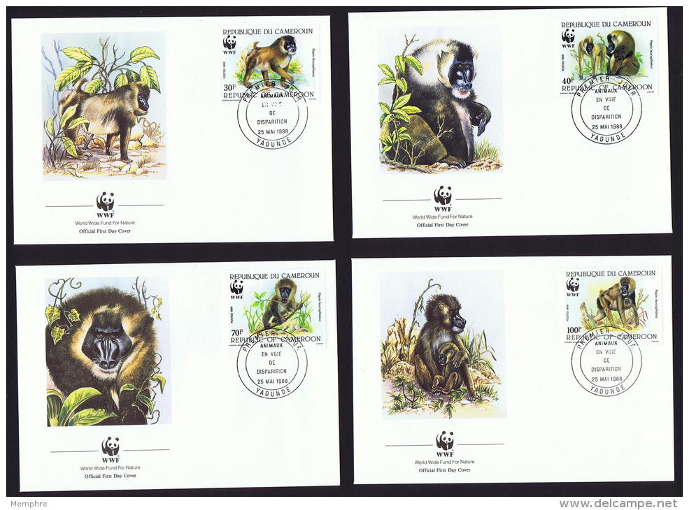 1988  Cameroun  Le Drill - Singe En Voie D'extinction   Sur 4 FDC WWF - FDC