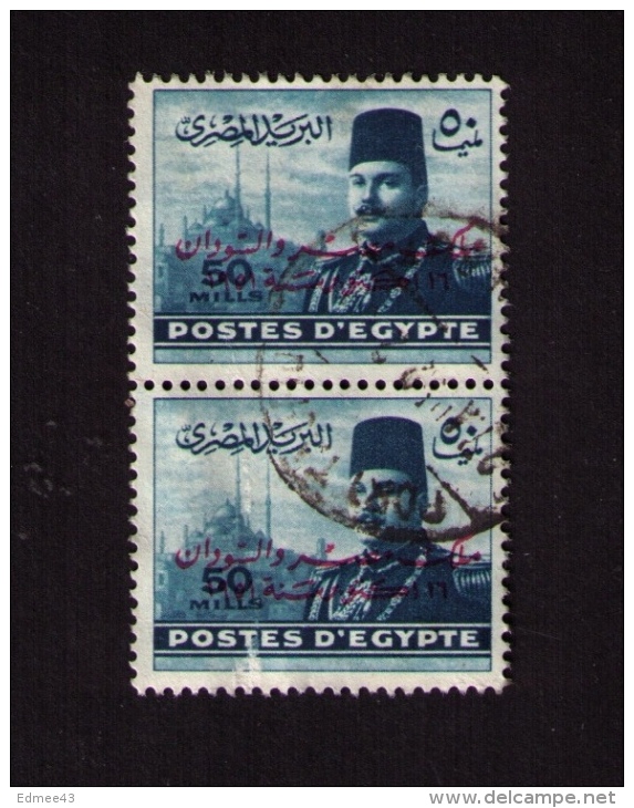 Bande De 2 Timbres Oblitérés Égypte, Roi Farouk (1920-1965), 50, 1952, Surcharge - Gebruikt