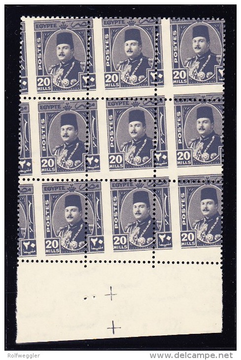 Ägypten 1944/46 König Faruq  Interessante Verzähnung Im 9er Block - Unused Stamps