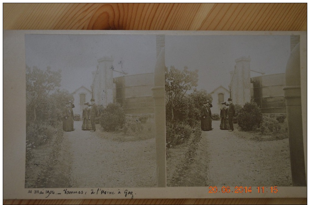 CARTE PHOTO STEREO VANNES L'USINE A GAZ 11 MAI 1904 - Vannes