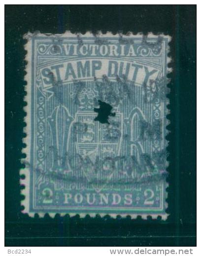 AUSTRALIA VICTORIA STAMP DUTY REVENUE 1879  £2 WMK I UPRIGHT PERF 12.5 BF#021 - Fiscales