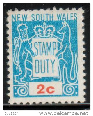 AUSTRALIA NSW NEW SOUTH WALES STAMP DUTY REVENUE 1966 2C BLUE & ORANGE HM BF#169 - Fiscales