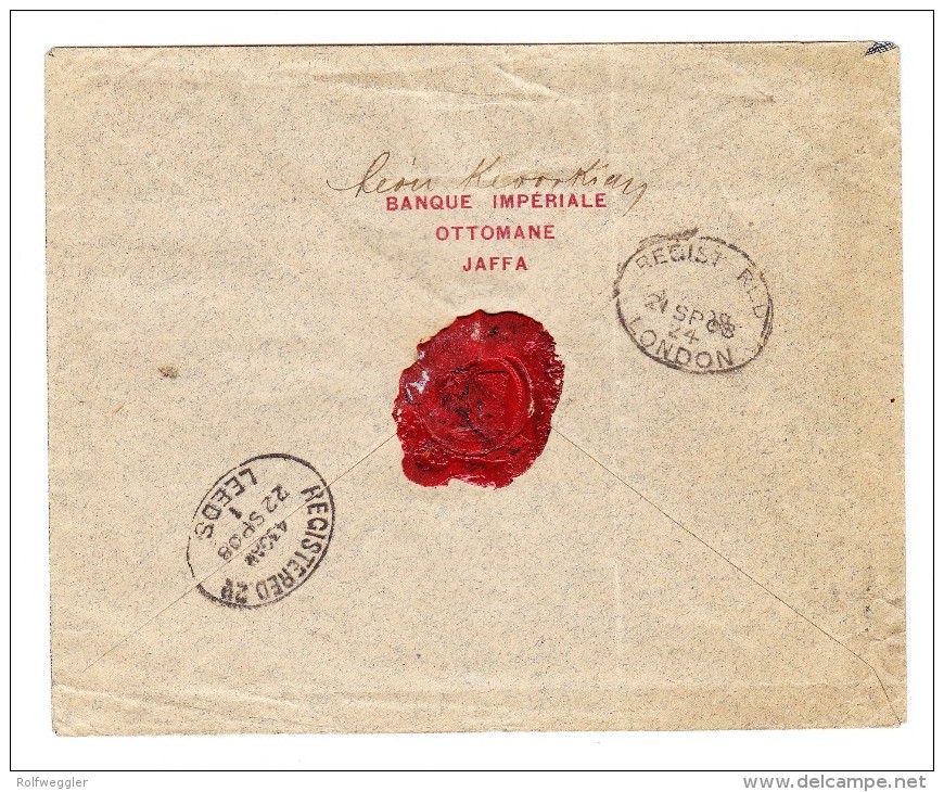 R-Brief 13.9.1908 Mit 20 U. 60pa. Entw. Jaffa Geprüft - - Eastern Austria