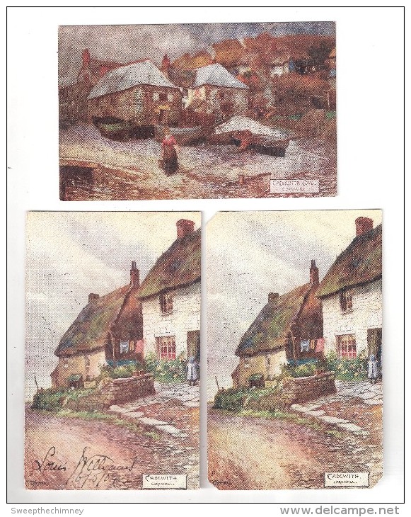 3 THREE CADGWITH RAPHAEL TUCK & SONS OILETTE JOTTER ARTIST DRAWN POSTCARDS - 2 ARE THE SAME - Other & Unclassified