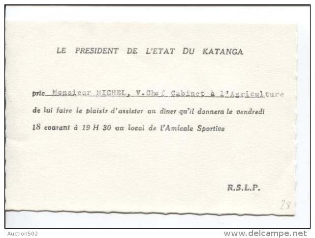 Carte D'invitation Du Président De L'Etat Du Katanga à L'occasion D'un Diner PR835 - Autres & Non Classés