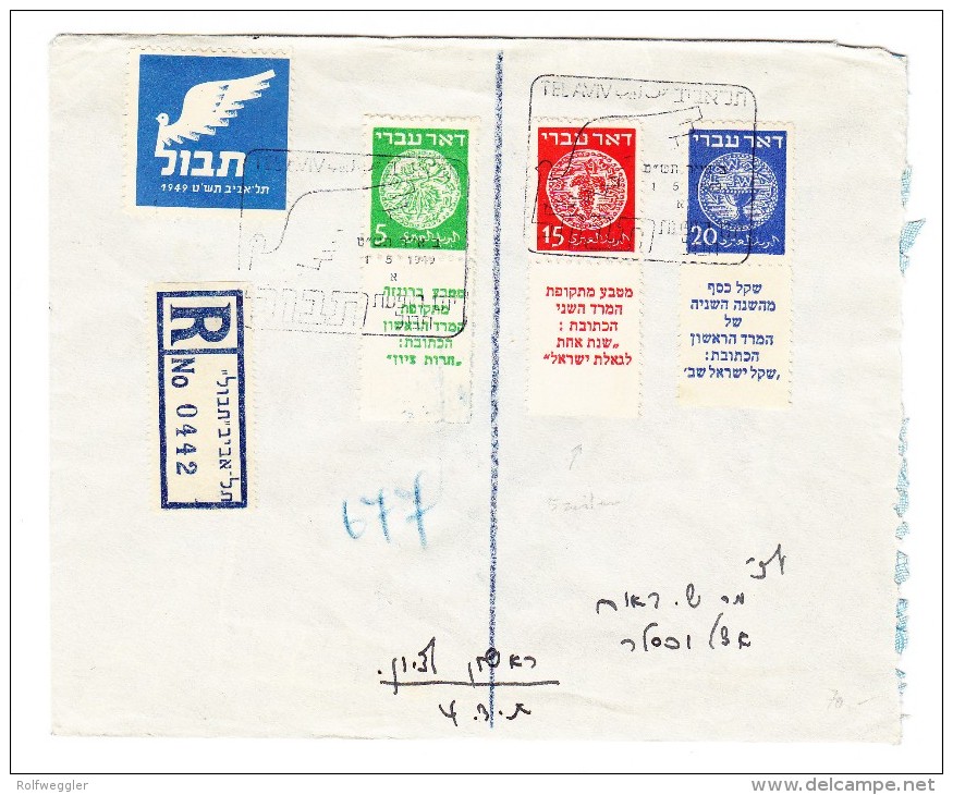 R-Flug Brief 1.5.1949 Ab Tel Aviv Mit  Mi.# 2 4 U. 5 Mit Tabs - Lettres & Documents