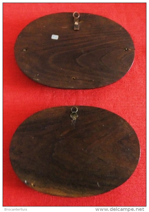 2 CUADROS OVALADOS CON MARCO DE COBRE SOBRE MADERA - 2 OVAL COPPER  PAINTING ON WOOD - Otros & Sin Clasificación