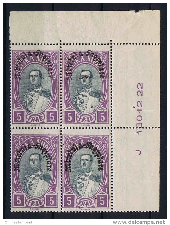 Albania: 1928 Mi 198  MNH/** In 4 Block/corner Margin - Albanië