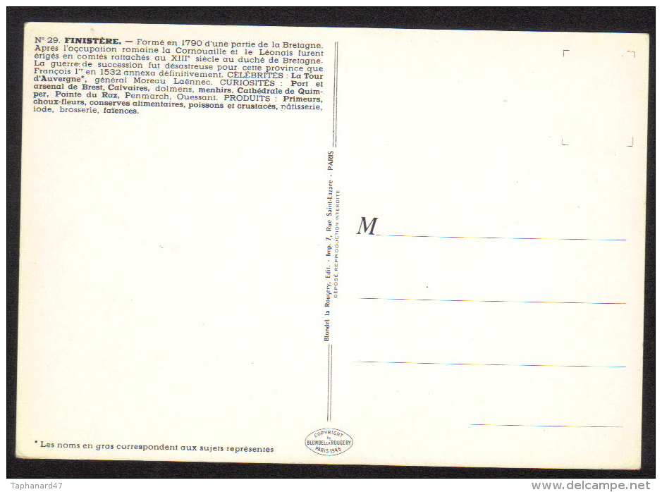 CPSM Gf .Dépt. FINISTERE. Carte Departementale N° 29. Blondel  La Rougerie - Altri & Non Classificati