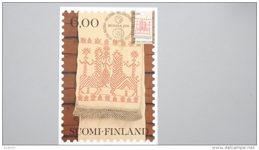 Finnland 862 Yt 826, SG 898 Fa 865  Maximumkarte MK/CM, SST NORDIA ´81, 8.5.81, „Käspaikka“: Karel. Stickerei - Cartes-maximum (CM)