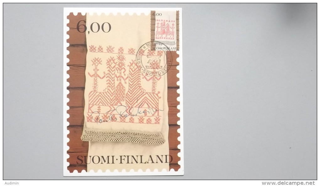 Finnland 862 Yt 826, SG 898 Fa 865  Maximumkarte MK/CM, SST WIPA ´81, 31.5.81, „Käspaikka“: Karel. Stickerei - Cartes-maximum (CM)