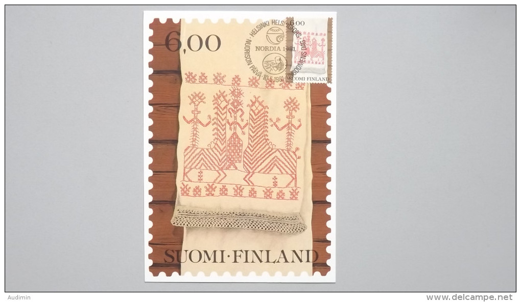Finnland 862 Yt 826, SG 898 Fa 865  Maximumkarte MK/CM, SST NORDIA ´81, 10.5.81, „Käspaikka“: Karelische Stickerei - Cartes-maximum (CM)