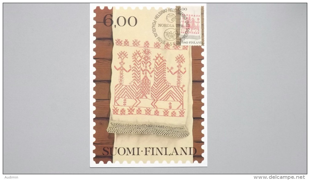 Finnland 862 Yt 826, SG 898 Fa 865  Maximumkarte MK/CM, SST NORDIA ´81, 9.5.81, „Käspaikka“: Karelische Stickerei - Maximumkarten (MC)