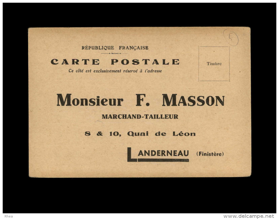 29 - LANDERNEAU - Carte Publicitaire - Marchand Tailleur - F. Masson - Maître Tailleur - Landerneau