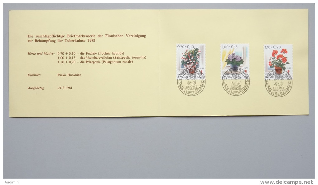 Finnland 885/7 Yt 849/51 Sc B224/6 Fa 887/9, Maximumkarte MK/CM, SST ESSEN '82, Fuchsie, Usambaraveilchen, Pelargonie - Maximum Cards & Covers