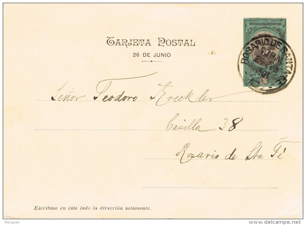 9354. Tarjeta Postal 26 Junio ROSARIO De SANTA FÉ (argentina) 1901. Belgrano - Postwaardestukken