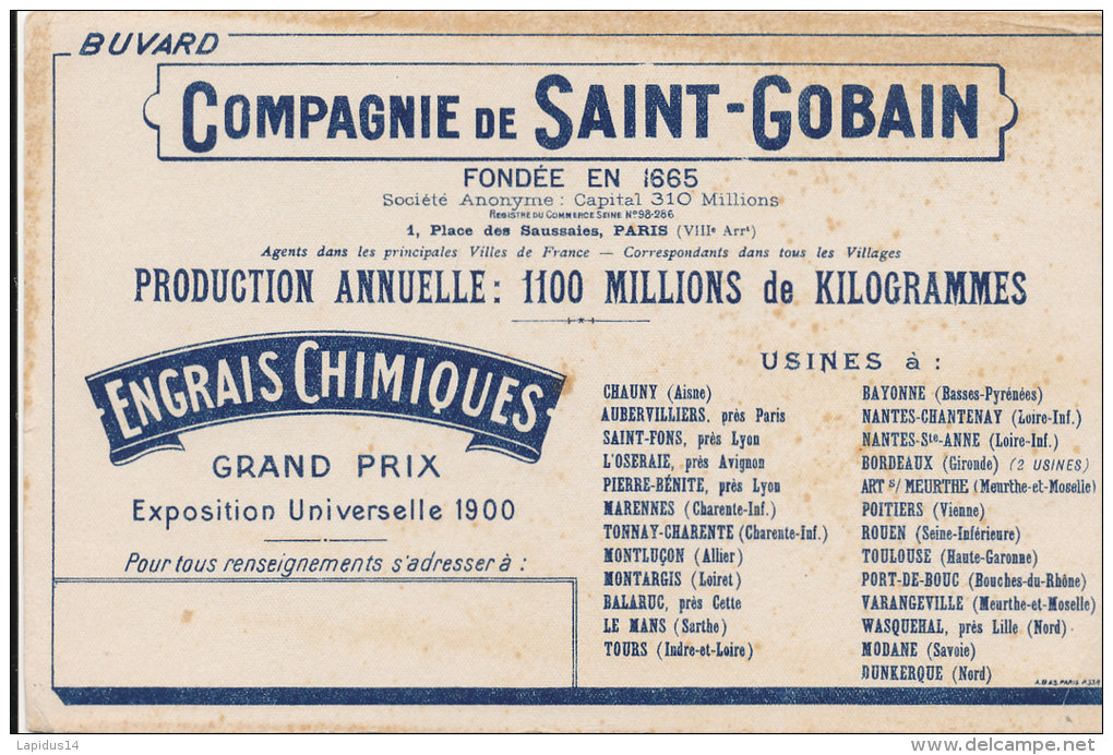 BU 1050 / BUVARD     COMPAGNIE DE SAINT GOBAIN  ENGRAIS CHIMIQUES - Agriculture