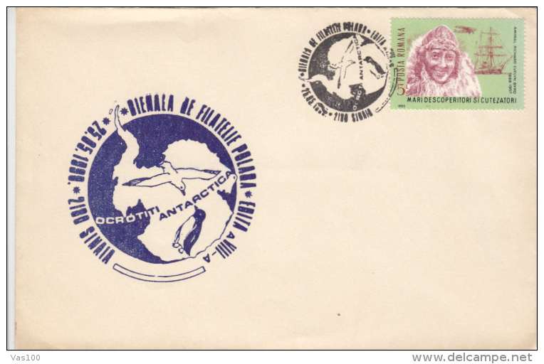 ANTARCTIC WILDLIFE, SEAGULLS, PENGUINS, SPECIAL COVER, 1990, ROMANIA - Fauna Antártica