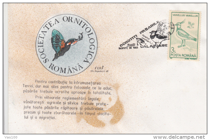 BIRDS, LAPWING, SPECIAL COVER, 1993, ROMANIA - Cigognes & échassiers