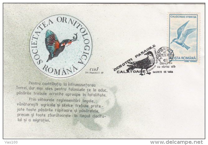 BIRDS, WHISKERED TERN, SPECIAL COVER, 1993, ROMANIA - Marine Web-footed Birds