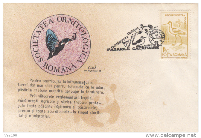 BIRDS, PIED AVOCET, SPECIAL COVER, 1993, ROMANIA - Cigognes & échassiers