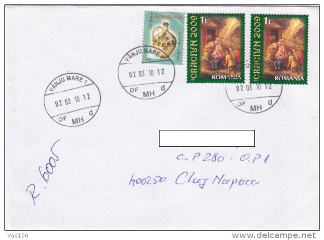 STAMPS ON REGISTERED COVER, NICE FRANKING, 2010, ROMANIA - Covers & Documents