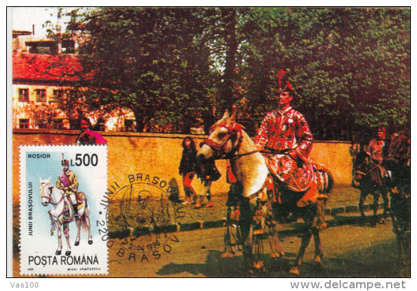 BRASOV'S JUNI, TRADITIONAL COSTUMES, HORSEMEN, CM, MAXICARD, CARTES MAXIMUM, 1996, ROMANIA - Maximum Cards & Covers