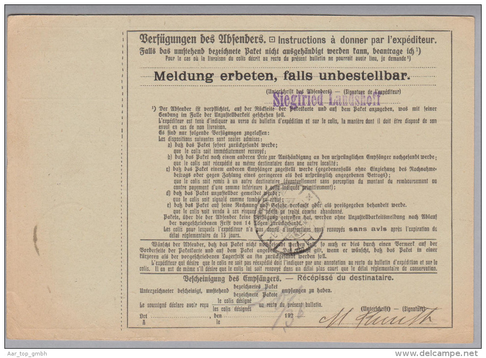 Deutsches Reich 1926-03-08 Berlin1 Paketkarte Mit Registrierkassenstempel + Prägung Nach Lahti Finnland - Briefe U. Dokumente