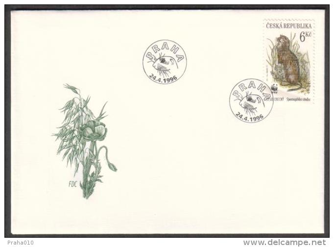 Czech Rep. / First Day Cover (1996/08 C) Praha: Spermophilus Citellus, Blooming Chamomile, Logo WWF, Poppies, Oats - Lettres & Documents