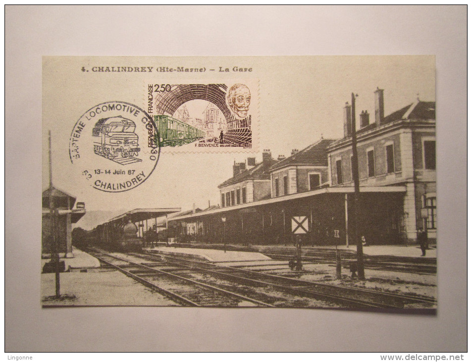 CHALINDREY La Gare (Reproduction Du Petit Cloitre, Langres) Oblitération Baptème Locomotive CC 72000 13-15 Juin 1987 - Chalindrey